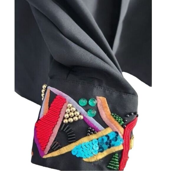 Vintage 80s Yves Saint Clair Black Button Down Embroidered Collar Sequins  10P - Picture 5 of 14